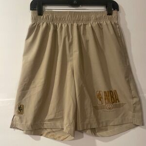NBA Basketball Shorts Mens Tan Gold Metallic Graphic Athletic Elastic Size M